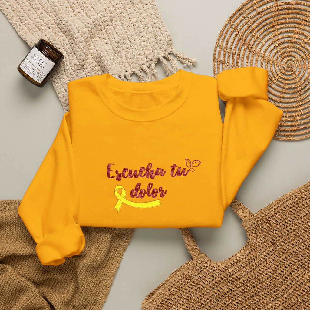 Endometriosis Awareness Sweatshirt - 'Escucha Tu Dolor' Yellow Ribbon Crewneck