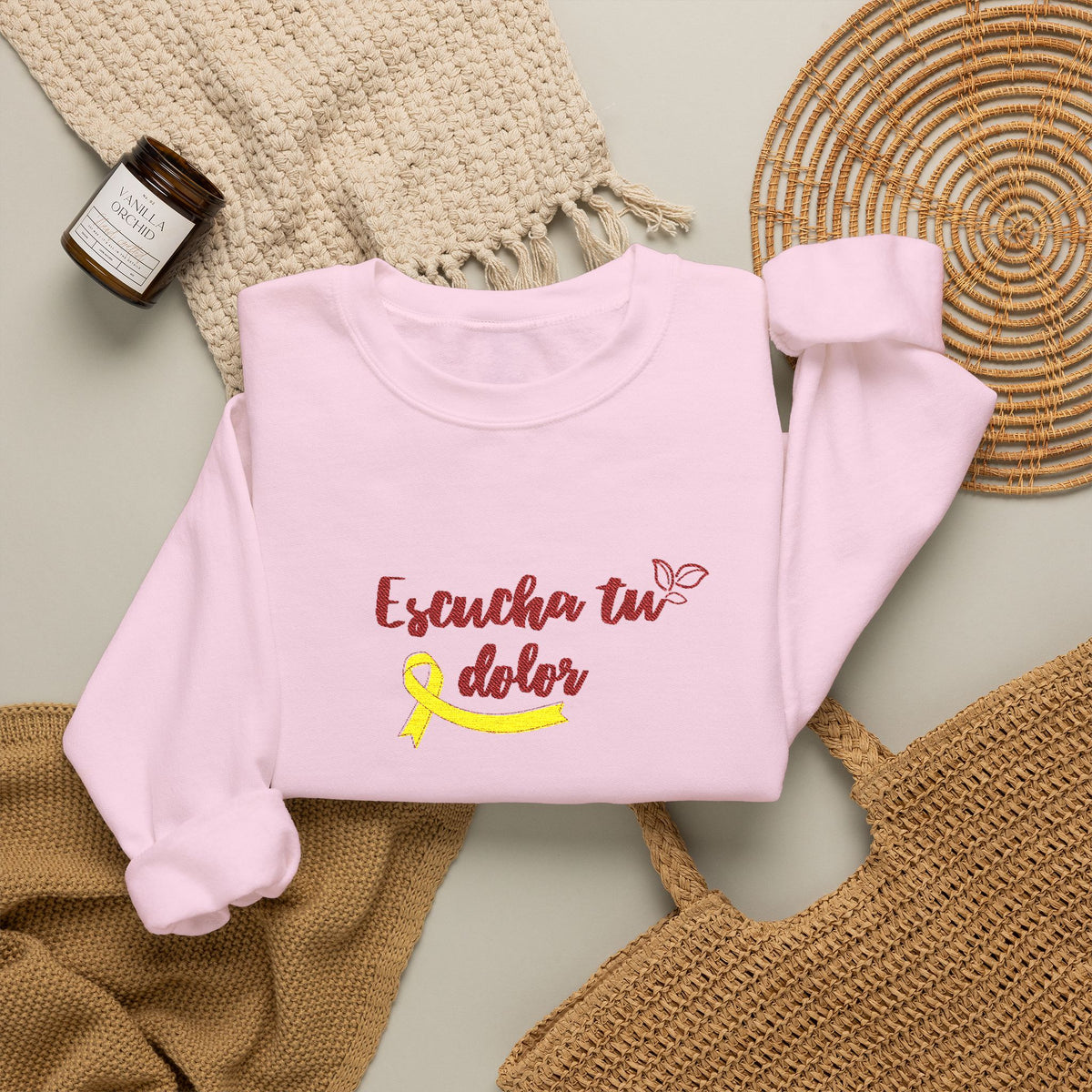 Endometriosis Awareness Sweatshirt - 'Escucha Tu Dolor' Yellow Ribbon Crewneck