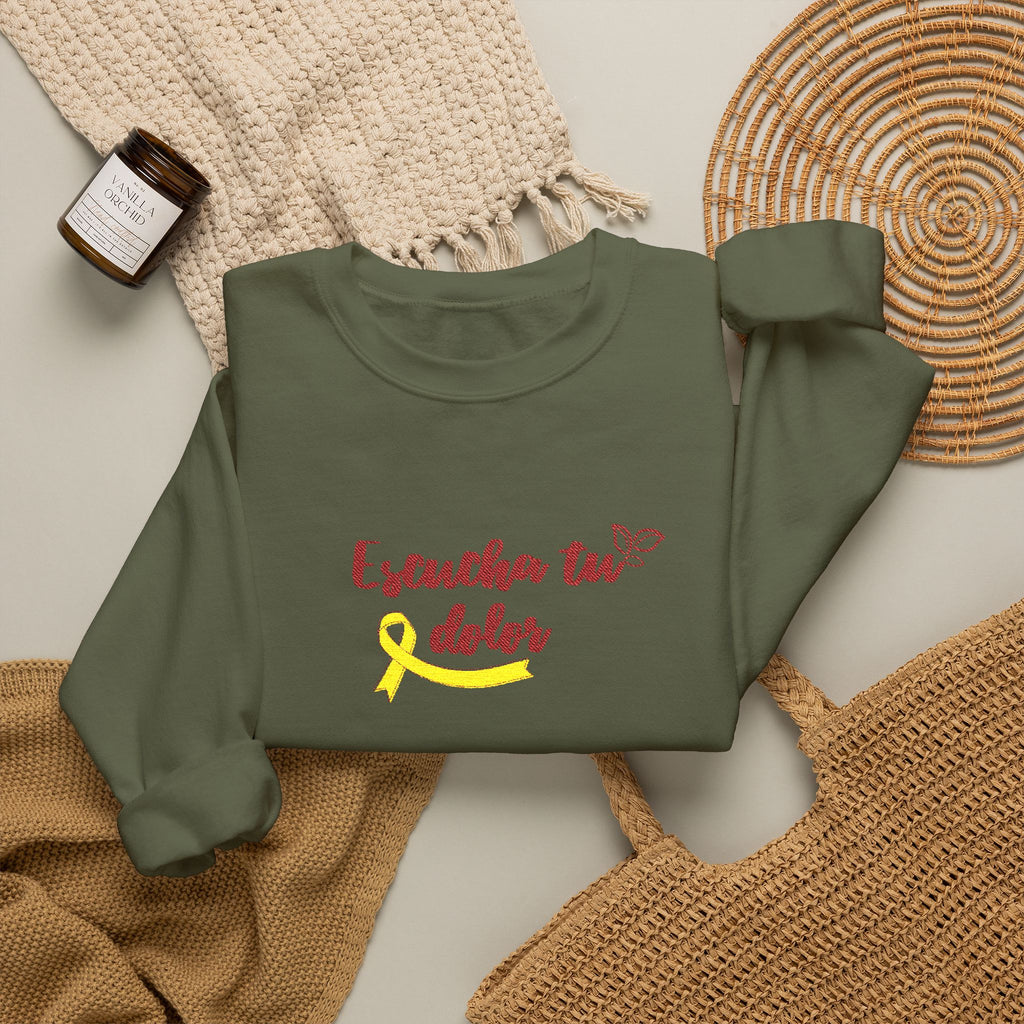 Endometriosis Awareness Sweatshirt - 'Escucha Tu Dolor' Yellow Ribbon Crewneck
