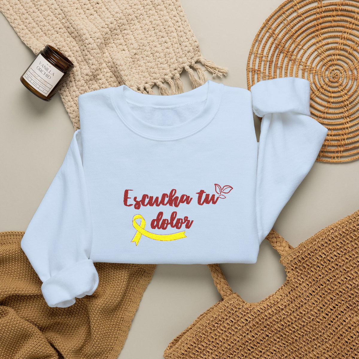 Endometriosis Awareness Sweatshirt - 'Escucha Tu Dolor' Yellow Ribbon Crewneck