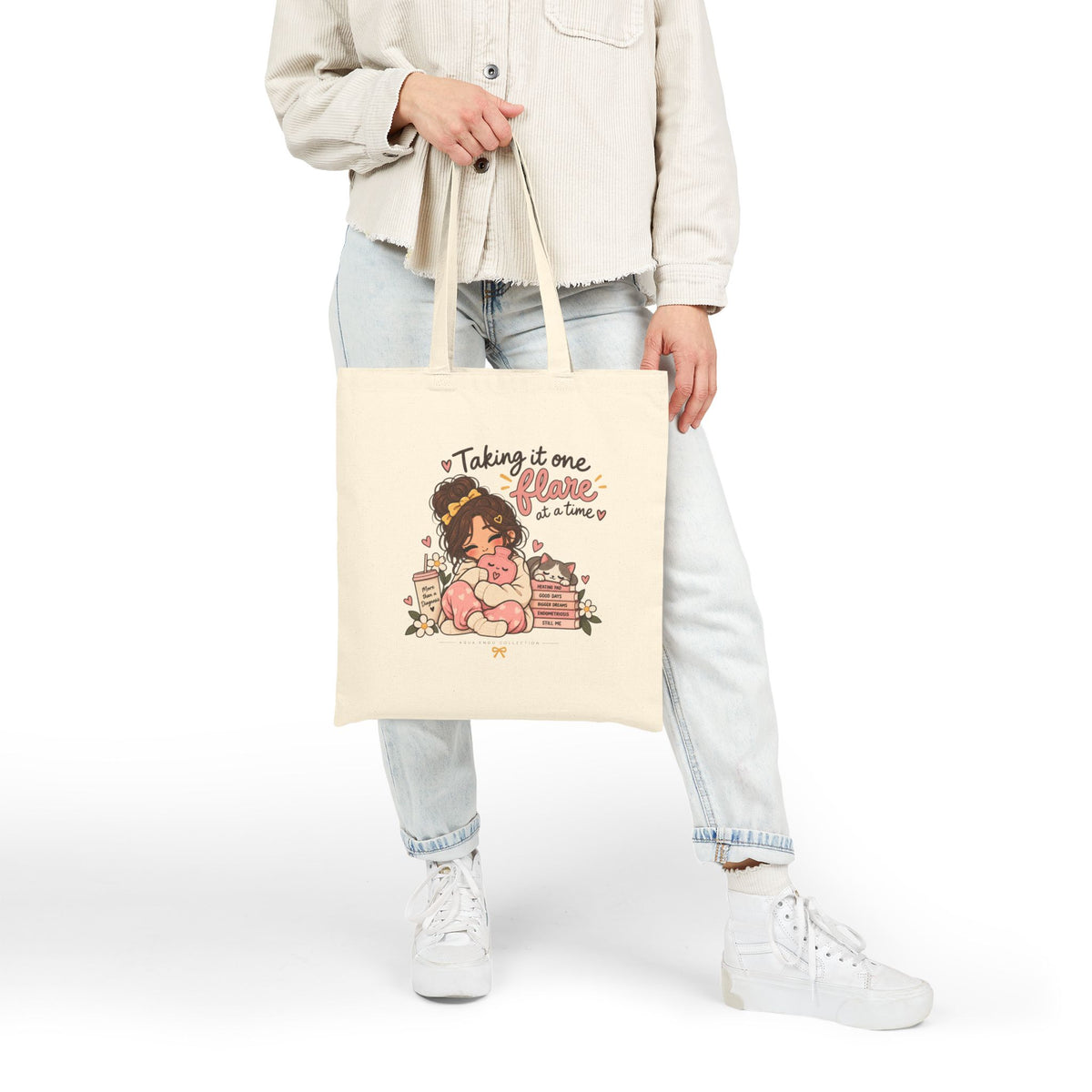 Tote Bag — "Taking It One Flare at a Time" Cute Cozy Girl Canvas Tote