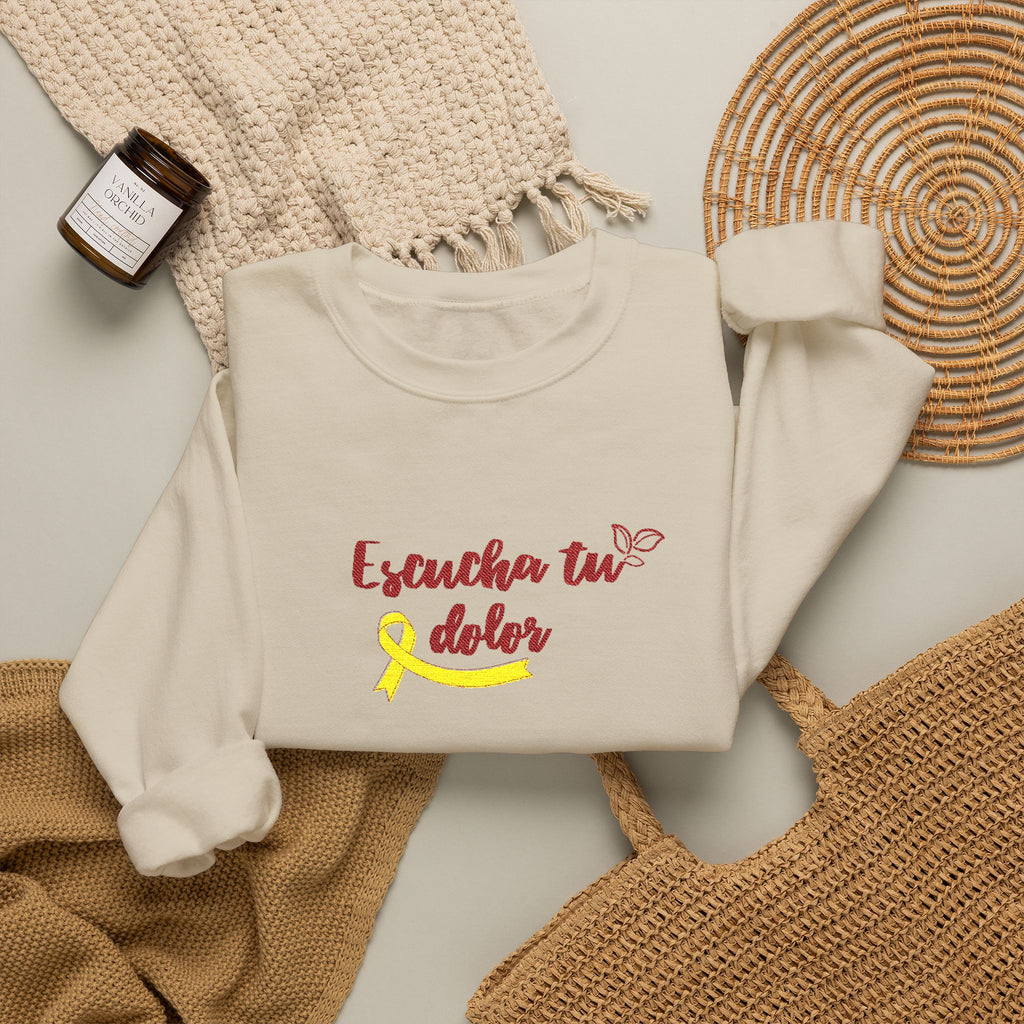 Endometriosis Awareness Sweatshirt - 'Escucha Tu Dolor' Yellow Ribbon Crewneck