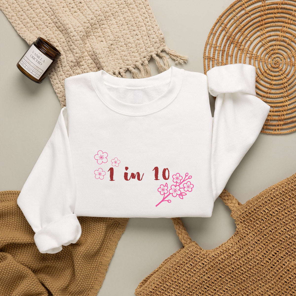 1 in 10 Floral Sweatshirt — Awareness Ribbon Design
