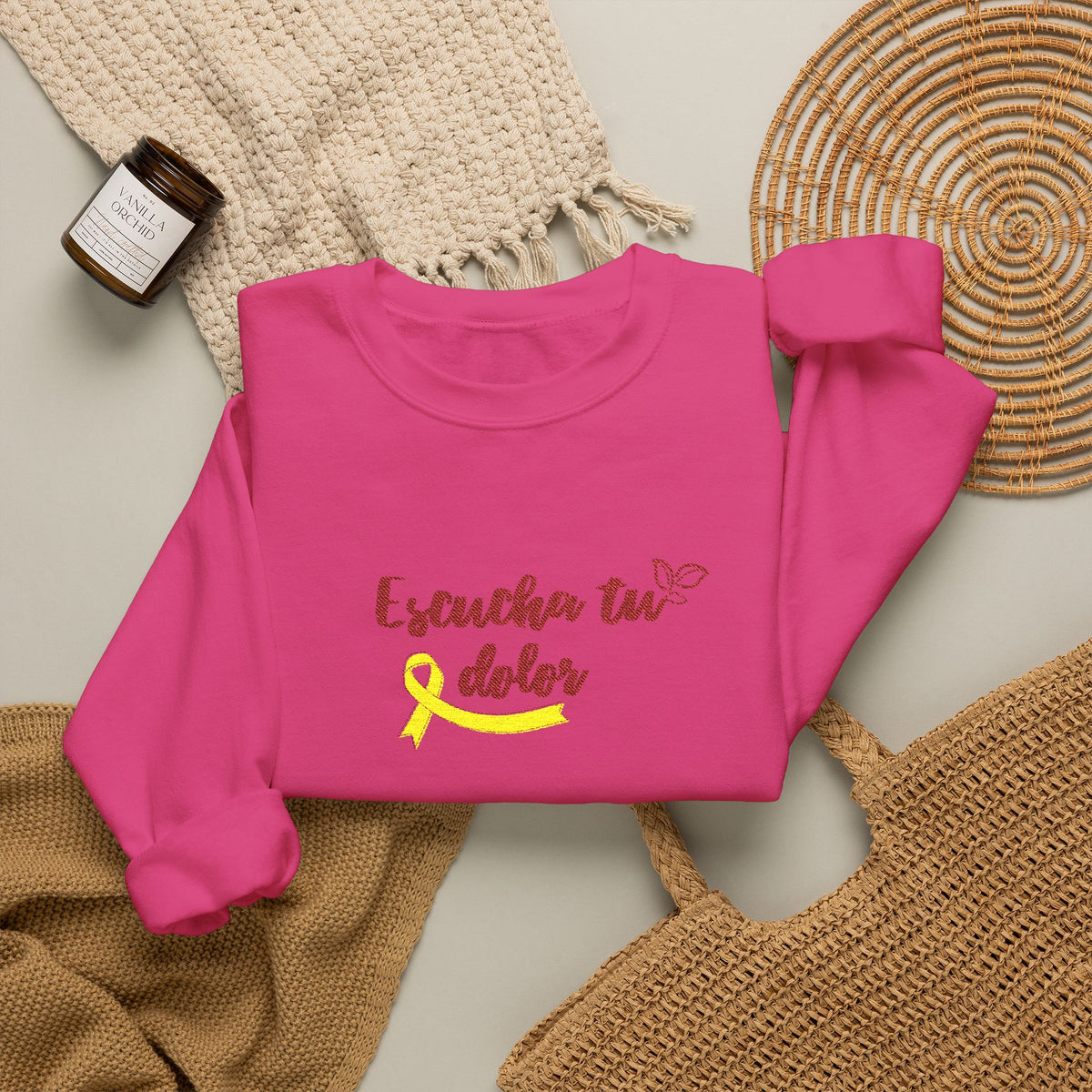 Endometriosis Awareness Sweatshirt - 'Escucha Tu Dolor' Yellow Ribbon Crewneck