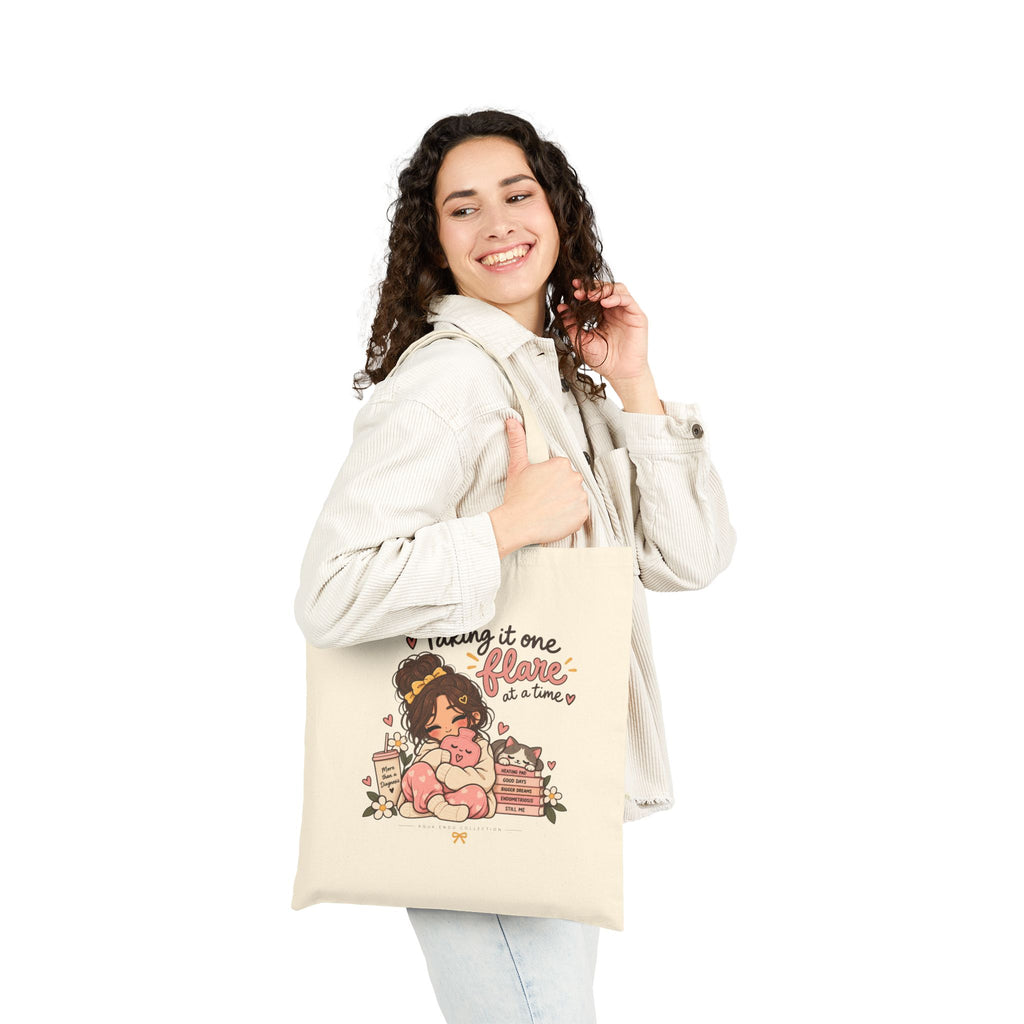 Tote Bag — "Taking It One Flare at a Time" Cute Cozy Girl Canvas Tote